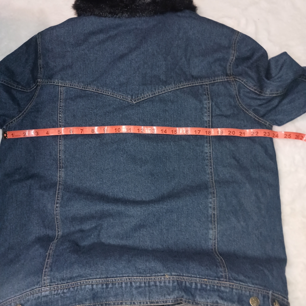 Dennis Basso Blue Denim Jacket with Black Faux Fur Trim - Picture 6 of 6